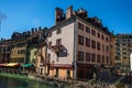 Facade of old and colorful buildings facing the canal in Annecy, Royalty Free Stock Photo