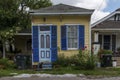 The facade of an old and colorful creole house in the Faubourg Lafayette neighborhood in the city of New Orleans, Louisiana Royalty Free Stock Photo