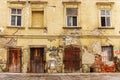 Facade of the old dilapidated house Royalty Free Stock Photo