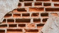 The facade of an old dilapidated house is cracked brickwork Royalty Free Stock Photo