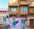 Facade of the old haveli houses historical indian houses in Jaisamer