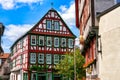 Facade of old historic houses from public area in Gelnhausen