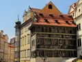 The facade of old house and architecture of Old Town of Prague, Czech Republic