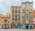 Facade of the old houses in Barcelona, Spain