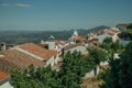 Facade of old houses with whitewashed wall in Marvao Royalty Free Stock Photo