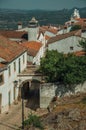 Facade of old houses with whitewashed wall in Marvao