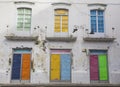 Facade of the old Portuguese houses with colorful doors Royalty Free Stock Photo