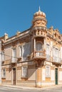 Facade of a old traditional house in the historic center of Faro, a town located in the Algarve region in the Faro district, Royalty Free Stock Photo