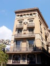 A facade with dragone of one of the beautiful houses on La Rambla in Barcelona Royalty Free Stock Photo