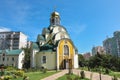 Facade of Orthodox Church decorated with icons and mosaics. Vyshgorod, Kyiv region