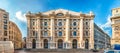 Facade of Palazzo Mezzanotte, stock exchange building in Milan,