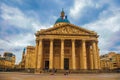 Facade of the Pantheon in Neoclassical style, with dome and columns at the entrance in Paris. Royalty Free Stock Photo