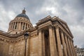 Facade of the Pantheon in Neoclassical style, with dome and columns at the entrance in Paris. Royalty Free Stock Photo