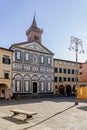 The facade of the parish church of Sant`Andrea in Piazza Farinata degli Uberti square, historic center of Empoli, Florence, Italy