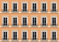 Facade of Parisian style building reproducing the windows of dwellings to infinity