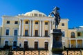 Facade of Pavlovsk palace and monument for russian emperor Paul I, Pavlovsk, Saint Petersburg Royalty Free Stock Photo