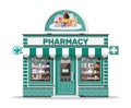 Facade pharmacy or drugstore with signboard