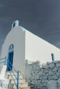 Facade with porch of traditional white blue Greek Royalty Free Stock Photo