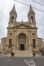 Facade and portal to cathedral, Basilica in Alberobello imposing exterior