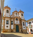 Facade of preserved historic 18th century church in colonial architecture