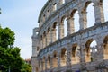 Facade of the Pula Arena, the only remaining Roman amphitheatre entirely preserved, in Pula, Croatia