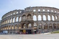 Facade of the Pula Arena, the only remaining Roman amphitheatre entirely preserved, in Pula, Croatia