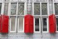 Facade with red shutters & stained glass,Utrecht