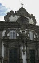 Facade of the Roman Catholic church of Espirito Santo in the center of the city of Ribeira Grande. At the bottom there are two Royalty Free Stock Photo