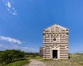 Facade of the Romanesque Church San Pietro di Simbranos, Province Sassari, Bulzi, Sardinia, Italy