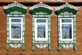 Facade Russian house with carved architraves Royalty Free Stock Photo