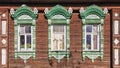 Facade Russian house with carved architraves Royalty Free Stock Photo