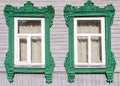 Facade Russian house with carved architraves Royalty Free Stock Photo