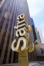 Facade of Safra Bank branch, advertising sign and logo