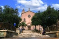 Facade of the Saint Carmen Church, in Portocristo, Mallorca.