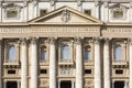 Facade of  Saint Peter`s Basilica. Balcony called the The Blessing Lodge, Vatican, Rome, Italy Royalty Free Stock Photo