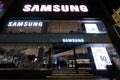 Facade of Samsung`s flagship store at night
