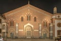 Facade of sant Eustorgio Romanesque church at night, Milan Royalty Free Stock Photo