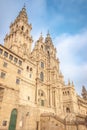 vertical view of the facade of the Santiago de Compostela Cathedral, Galicia. Spain Royalty Free Stock Photo