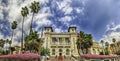 Facade of the scenic Sanremo Casino with palms and flowers Royalty Free Stock Photo