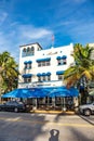 facade of shore park hotel at the. famous art deco hotel with larios on the beach at ocean drive, south beach, Miami