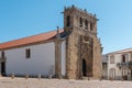 Facade of the sixteenth century Gothic Manueline church with a three bells belfry, Parish church in the main square of the town of