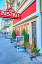 THe facade of small cafe Bistro in Vienna, Austria