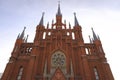 Facade and spires of Cathedral of the Immaculate Conception in the center of Moscow. Royalty Free Stock Photo
