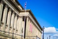 Facade of St. George`s Hall in Lime Street in Liverpool. Neoclassical building used as concert hall and law courts