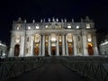 Facade of St. Peter`s Basilica at Vatican City night view Royalty Free Stock Photo