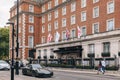 Facade of 5-star Marriott Hotel on Grosvenor Square in Mayfair, London, UK