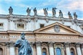 Facade Status Saint Peter`s Basilica Keys Statue Vatican Rome It