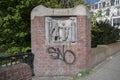 Facade Stone Gijsbrecht Van Aemstel At The Vondelbrug Bridge At Amsterdam The Netherlands 24-3-2022