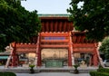Facade of tall wooden archway at Historic Great Mosque in Chinese style at Muslim Quarter, Xi\'an