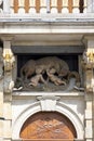 Facade of tenement house The She-Wolf, House of the Oath of Archers, Grand Place, Brussels, Belgium Royalty Free Stock Photo